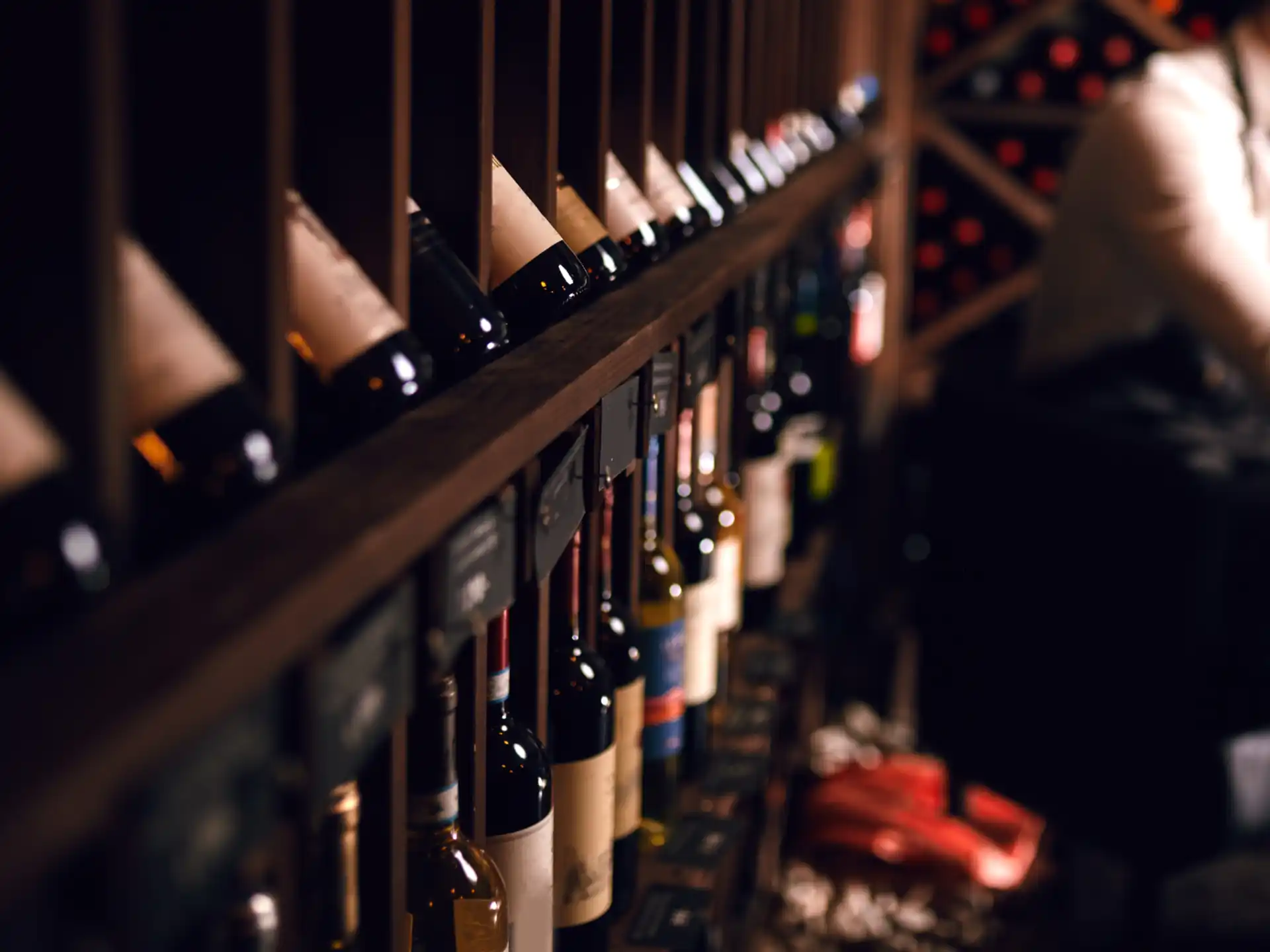 Wine bottles on the shelves at Montavino Wine Market